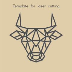 Template animal for laser cutting. Abstract geometriс head bull for cut. Stencil for decorative panel of wood, metal, paper. Vector illustration.