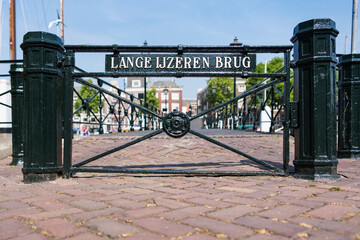 Monumental bridge for pedestrians in Dordrecht, The Netherlands, called Lange IJzeren Brug, Dordrecht, The Netherlands