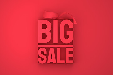 red big sale 3d design rendering for sale promotion with bow and ribbon on red isolated background