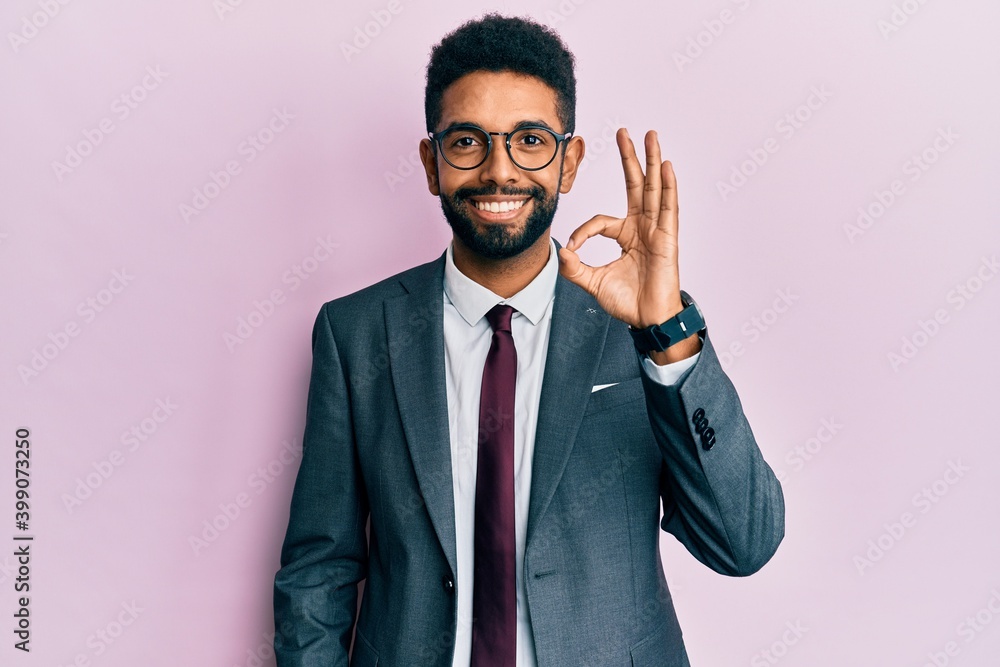 Canvas Prints handsome hispanic business man with beard wearing business suit and tie smiling positive doing ok si