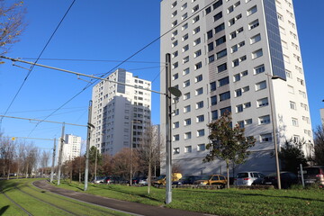 Les Minguettes, quartier de logements sociaux de type HLM, ville de Vénissieux, département du...