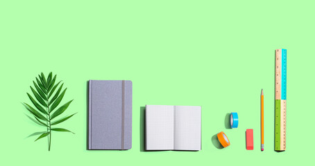 School and office stationery supplies from above