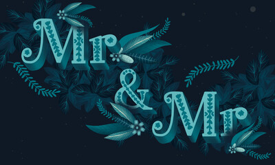 Mr & Mr floral typography banner, gay card