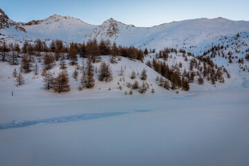 Ste Marguerite lake in its winter dress - Lac de Ste Marguerite dans sa robe hivernale, Les Orres, France