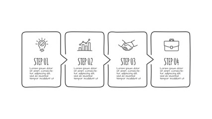 Doodle infographic abstract elements with 4 options. Hand drawn icons. Thin line illustration