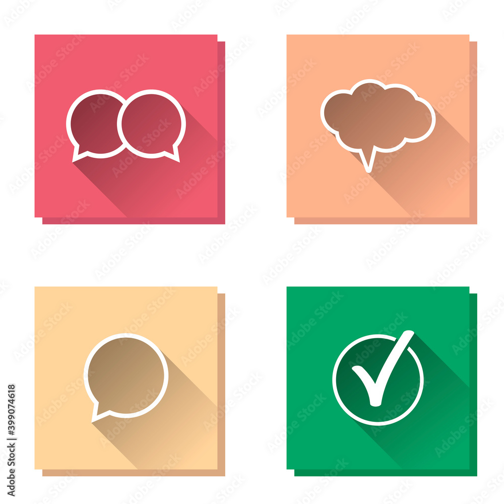 Aufkleber set of cloud conversation. cloud of speech nd check mark vector icon.