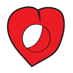 A red heart with a round hole inside it.  Conceptual illustration.