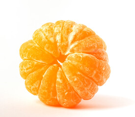 Peeled tangerine on a white background, selective focus.