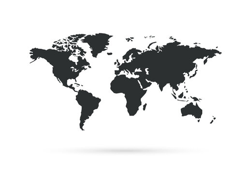 World map vector black icon. Countries and continents, vector.