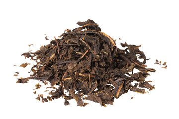 Obraz premium Heap of fermented dry leaves of willow-tea isolated on white background