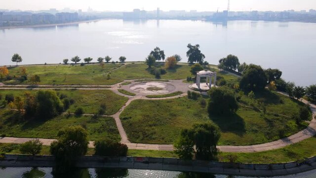 Beautiful 1080p hyperlapse of a small island with structures on a lake in Bucharest, Romania. Lacul Morii.