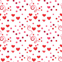 Seamless pattern with confetti. Watercolor illustration for Valentine's Day. Design for cards, invitations, textiles, decoupage, scrapbooking, background, wrapping paper

