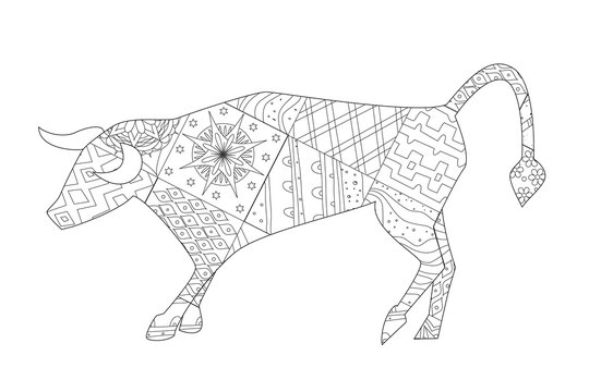 decorated pretty bull with patchwork pattern for your coloring b
