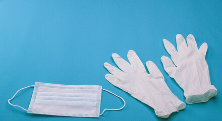 Medical items on a blue background. Blank background for the text.