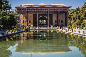 Front view of Chehel Sotoun pavilion in Isfahan city, Iran
