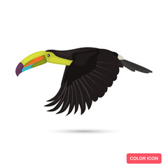 Flying toucan bird color flat icon
