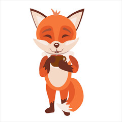 Little red fox with a hot coffee