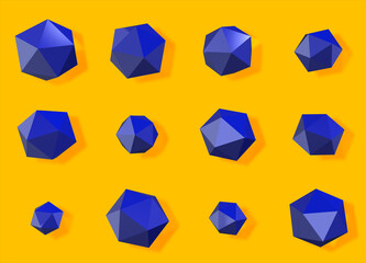 Yellow abstract background 3D animation of blue geometric shapes. Modern colored background with polygon.
