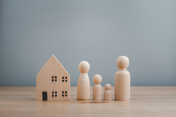 wooden doll family happy face, family home, adoption foster care, homeless support , family mental...