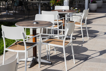 tables and chairs in a restaurant