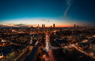 Fototapeta na wymiar View of city from sky at dusk