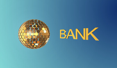golden disco ball. Bank and many