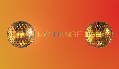 gold disco ball. Currency exchange, bank, money. Dollars and euros.
