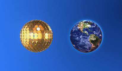 golden disco ball and globe