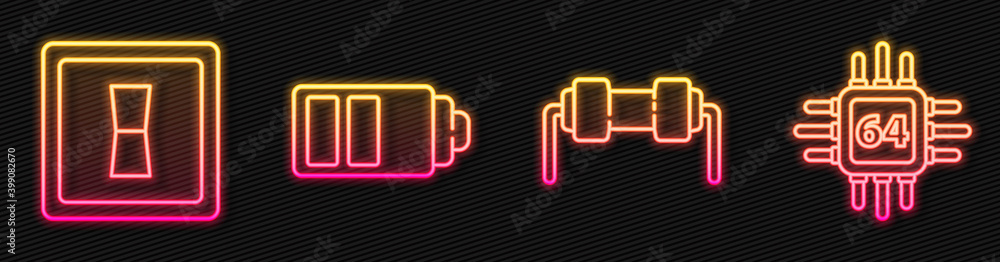 Poster set line resistor electricity, electric light switch, battery charge level indicator and processor w