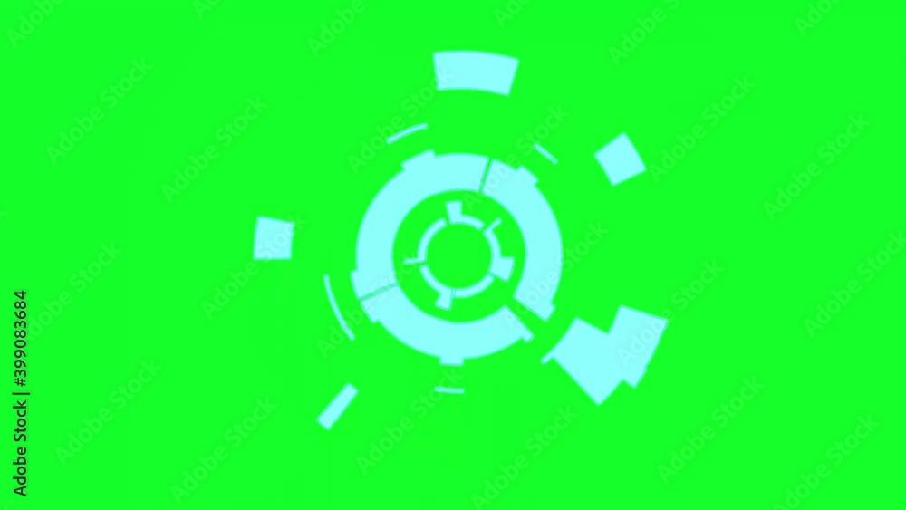 Poster rotating blue abstraction in the shape of a circle. high tech. green background. footage.