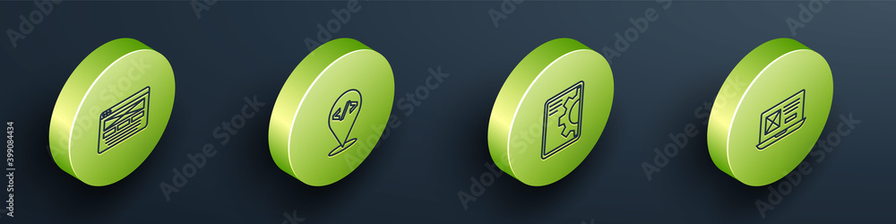 Wall mural set isometric line ui or ux design, front end development, web and icon. vector.