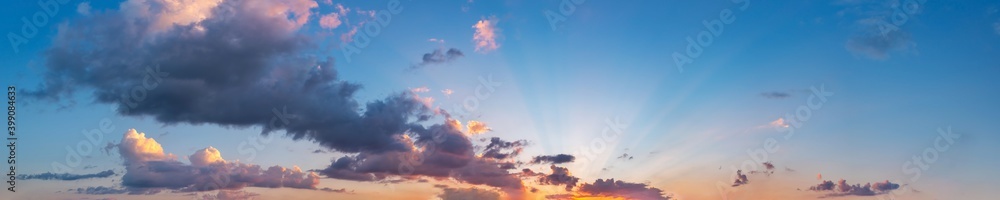 Wall mural dramatic panorama sky with cloud on sunrise and sunset time. panoramic image.