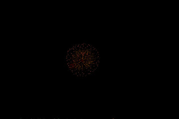 Fototapeta premium Beautiful multi color fireworks explosions lighting sky over trees silhouette and over an illuminated,colorful fireworks celebration concept