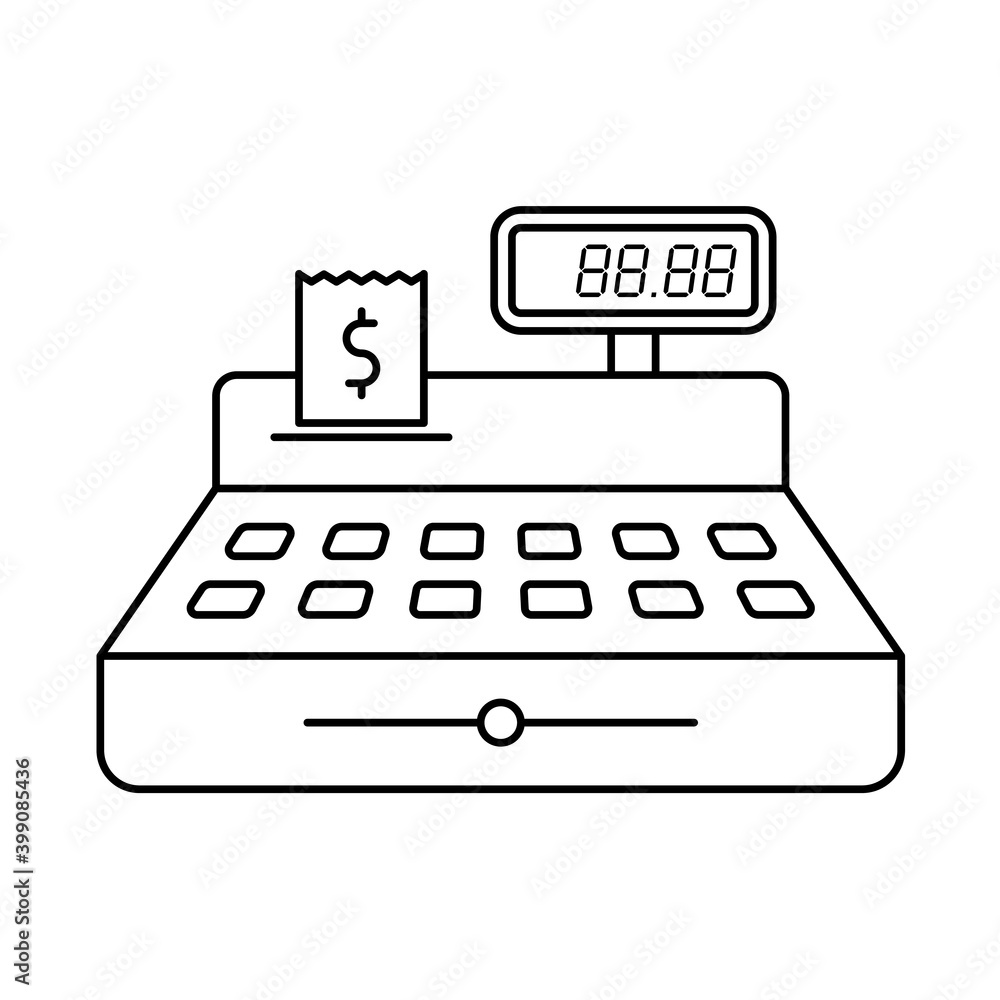 Poster cash register outline vector illustration isolated on white background. cash register with price and