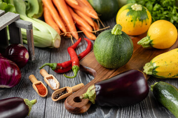 fresh vegetable, cooking ingredients for vegan lunch