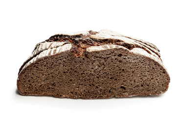 Rye bread half isolated on white background