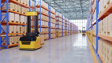 AGV Forklift Trucks-Transport More with Safety in warehouse. © Vanitjan