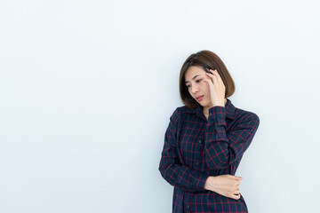 Portrait of stress woman on white background,Sad female concept