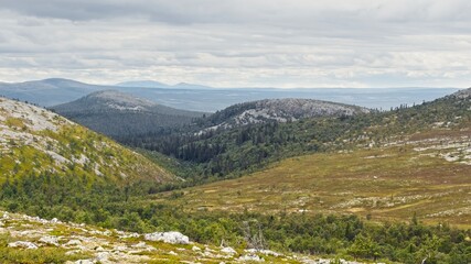 Fototapeta na wymiar View of the mountain slopes in Sododalen, Sweden