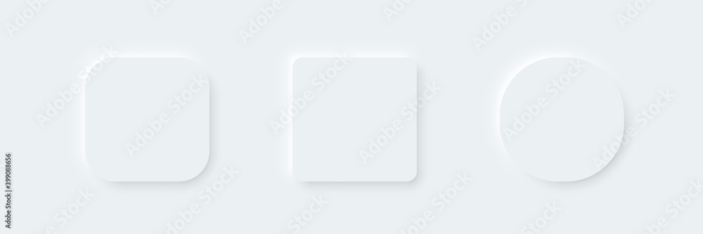 Poster 3d vector buttons neumorphic design. geometric shapes: circle, square, .rectangle on white backgroun