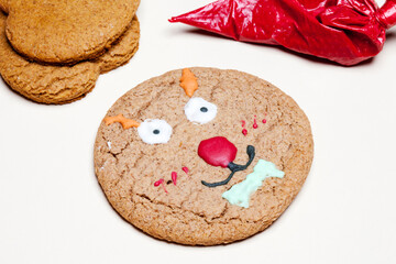 Christmas gingerbread Santa Deer cookies on a white background. Gingerbread Cookie