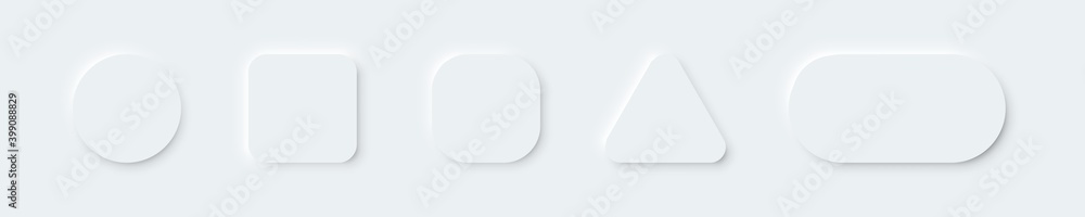 Poster 3d vector buttons neumorphic design. geometric shapes: circle, square, .rectangle on white backgroun