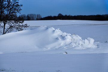 Winterliches Feld mit Schneeverwehungen