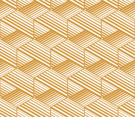 Abstract geometric pattern with stripes, lines. Seamless vector background. White and gold ornament. Simple lattice graphic design