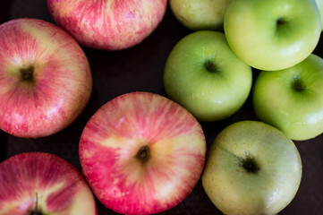 Red and green apples .Healthy food concept.Different color.