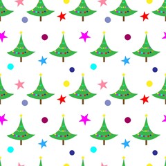 New Year tree with multicolored stars and balls on a white background.