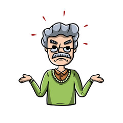 Disgruntled man threw up his hands. Sad character. sorrowful guy