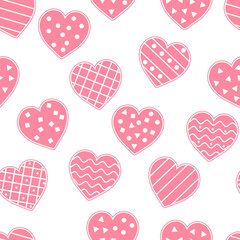 Fototapeta premium Vector seamless pattern with cute decorated hearts. Repeating background with Saint Valentine’s day symbols. Playful February holiday texture with love concept.