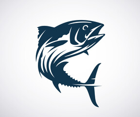 Fototapeta premium Tuna fish logo template. Jumping fish isolated on white background. Fishing concept. Vector illustration.
