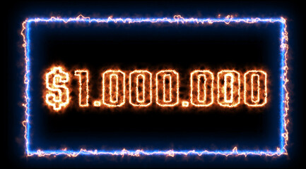 "$100.000.000" - sign. Sign in neon style. Abstract animation glowing neon blue light. 4K